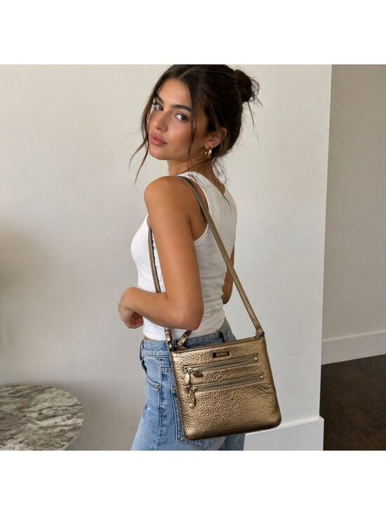 Cole Hahn Handbags - Cole Hahn Womens Bag Sheila Brushed Gold Leather Crossbody Pebbled Quiet Luxury